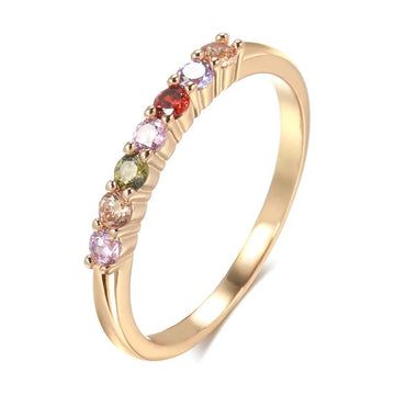 Spanish Style 14K Filled Rose Gold Multiple Stacking AAA Zircon Crysals Rainbow Ring for Women - Fashion Jewellery